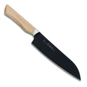   Satake Via Kitchen Santoku Japán rozsdamentes konyhakés 59 HRC, 18 cm, fekete oxid bevonat, kőrisfa markolat