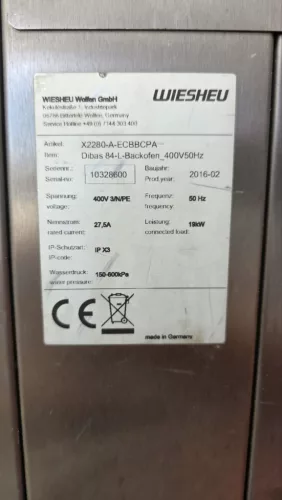 WIESHEU Dibas 84-L pékségi sütő 8×400×800 mm, elszívóval és állvánnyal – 2016