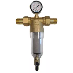   Canature CPF-3-B rézfejes előszűrő (vízszűrő), 3/4", 3 m3/h, 16 bar, 50 mikron, nyomásmérővel, visszamosható - Automata vízlágyítók elé