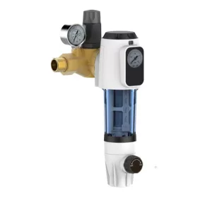   CPF-3-L 3/4"  - Mechanikai előszűrő (40 mikronos) nyomáscsökkentővel és nyomásmérő órákkal, kézi öblítéssel - Automata vízlágyítók elé